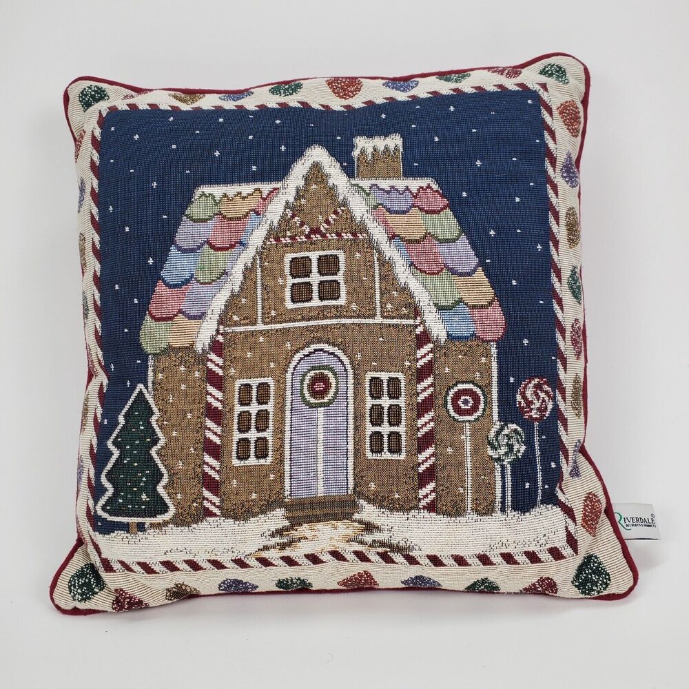 Riverdale Decorative Products Gingerbread House Tapestry Christmas Pillow 16x16